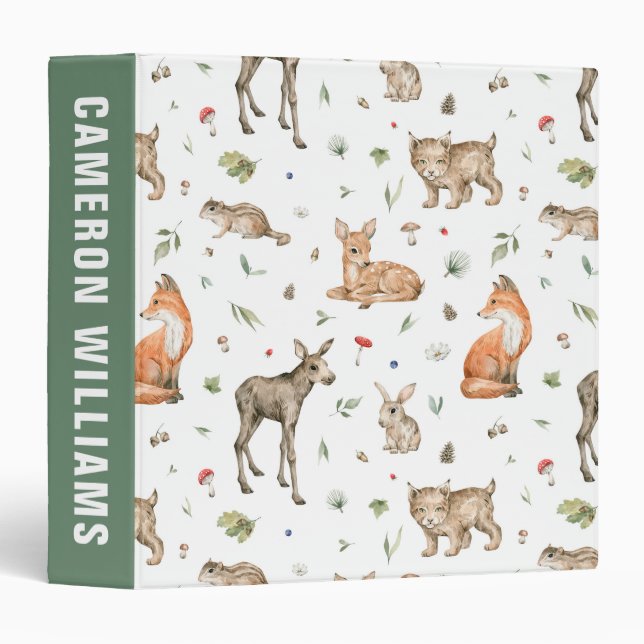 Cute Woodland Animal Pattern Binder (Front/Spine)