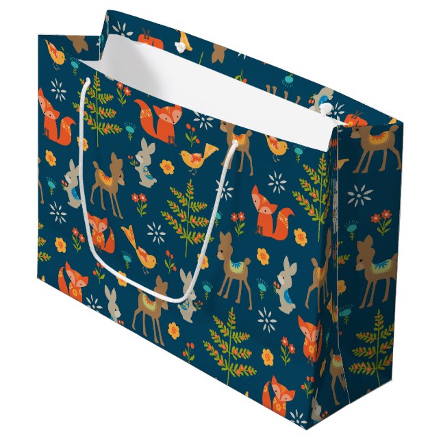 Cute Woodland Animal Pattern Large Gift Bag (Front Angled)