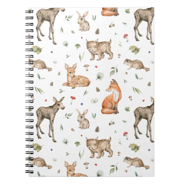 Cute Woodland Animal Pattern Notebook (Front)