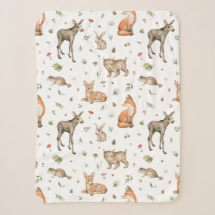 Cute Woodland Animal Pattern Sherpa Blanket