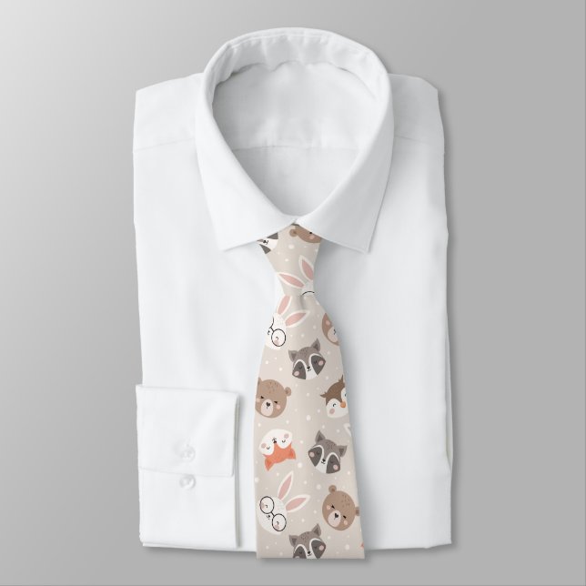 Cute Woodland Animal Pattern Tie (Tied)