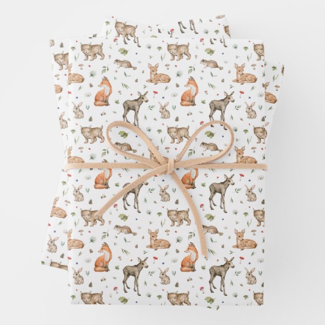 Cute Woodland Animal Pattern Wrapping Paper Sheet (In situ)
