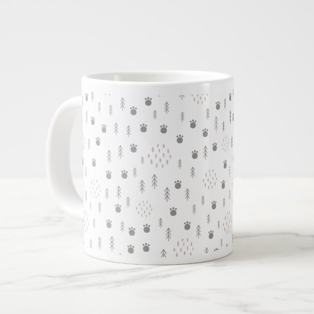 Cute Woodland Animal Track Pattern Large Coffee Mug (Front Left)