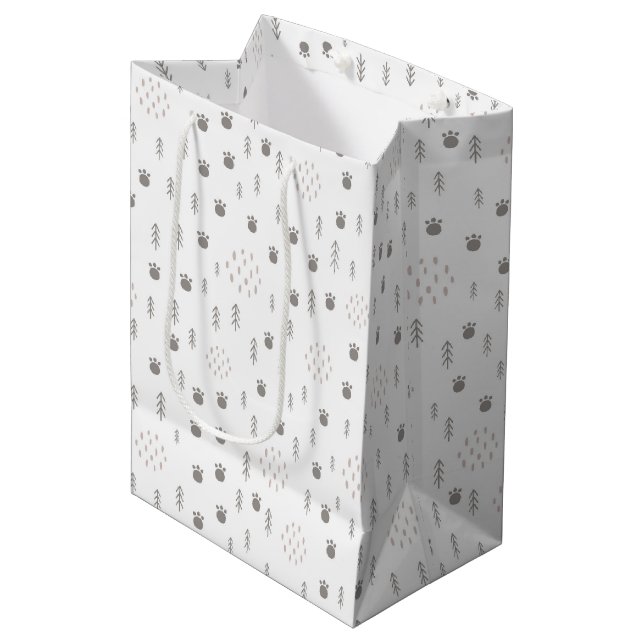 Cute Woodland Animal Track Pattern Medium Gift Bag (Front Angled)