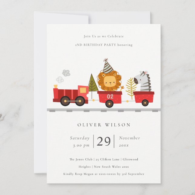 Cute Woodland Animal Train Any Age Birthday Invite (Front)