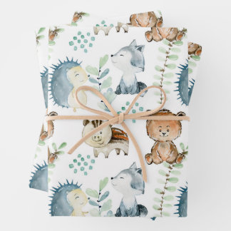 Cute woodland animal wrapping paper sheet