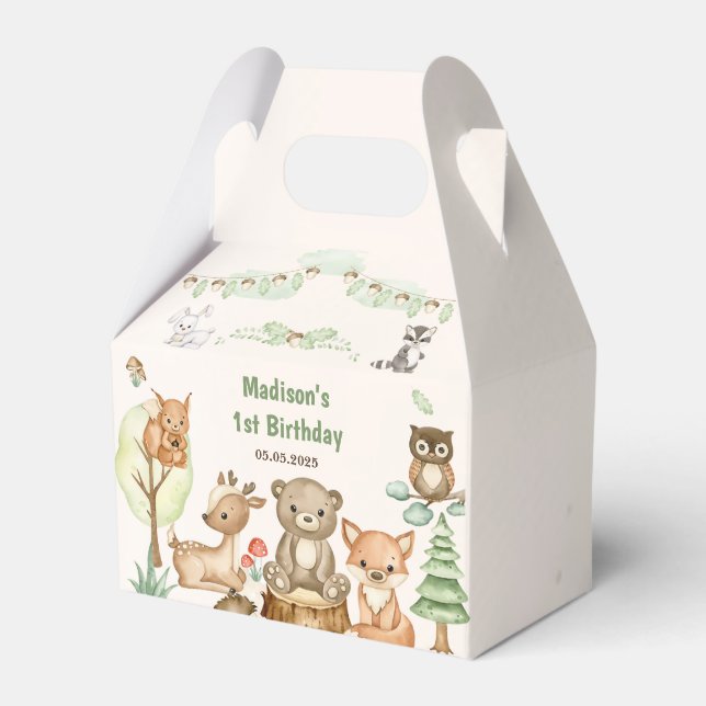 Cute Woodland Animals 1st Birthday Party Favour Bo Favor Box (Front Side)