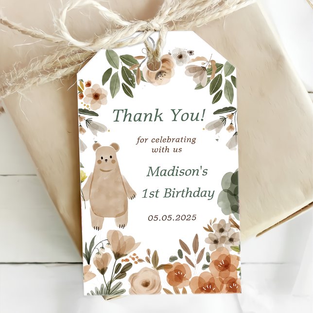 Cute Woodland Animals 1st Birthday Party  Gift Tag (Creator Uploaded)
