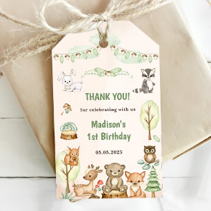 Cute Woodland Animals 1st Birthday Party Gift Tags