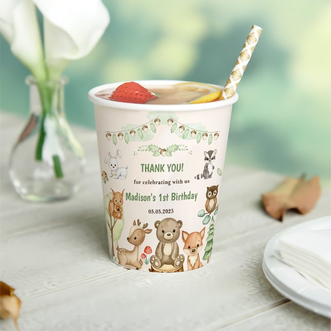 Cute Woodland Animals 1st Birthday Party Paper Cup (Creator Uploaded)
