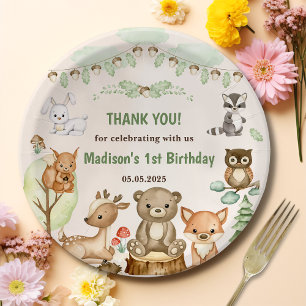Cute Woodland Animals 1st Birthday Party Paper Pla Plate
