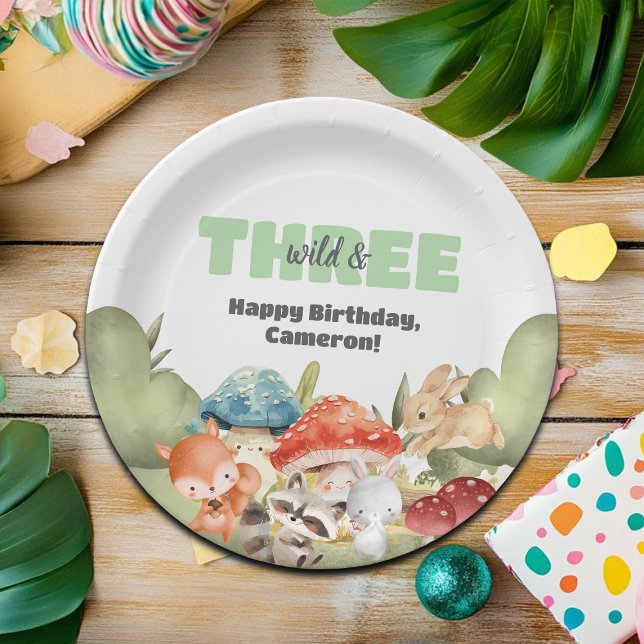 Cute Woodland Animals 3rd Birthday Party Paper Plate (Creator Uploaded)