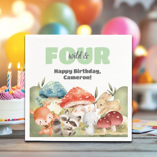 Cute Woodland Animals 4th Birthday Party Napkin