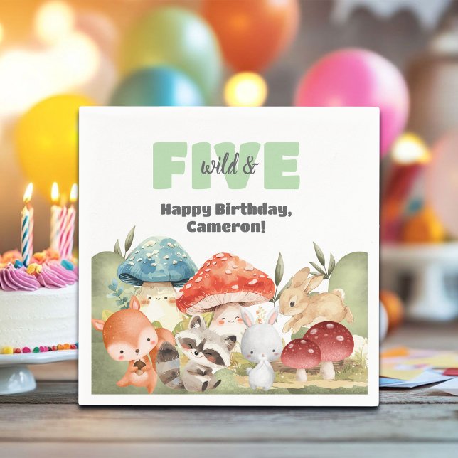 Cute Woodland Animals 5th Birthday Party Napkin (Creator Uploaded)