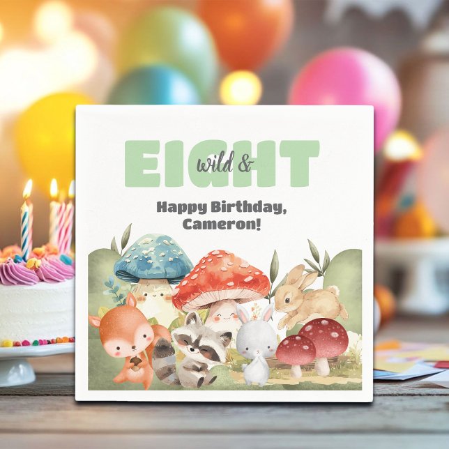 Cute Woodland Animals 8th Birthday Party Napkin (Creator Uploaded)