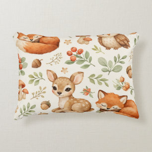 Cute Woodland Animals and Berries Pattern Accent Pillow