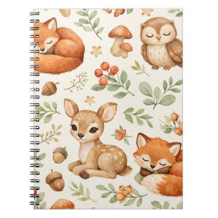 Cute Woodland Animals and Berries Pattern Notebook