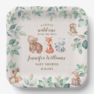 Cute woodland animals baby boy shower paper plates