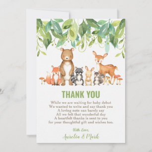 Cute Woodland Animals Baby Shower Boy Neutral Thank You Card