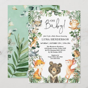Cute Woodland Animals Baby Shower Forest Greenery Invitation