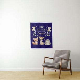 Cute Woodland Animals Baby Shower   Fox, Deer  Tapestry