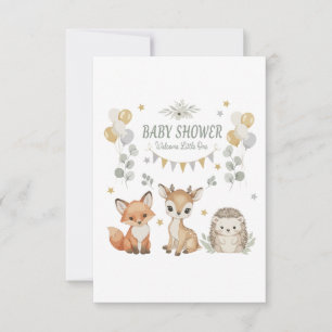 Cute Woodland Animals Baby Shower   Fox, Deer  Thank You Card