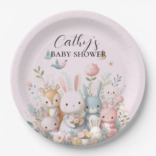 Cute Woodland Animals Baby Shower Paper Plate