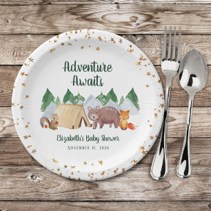 Cute Woodland Animals Baby Shower Paper Plate