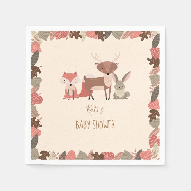 Cute Woodland Animals Baby Shower / Sprinkle Napkin (Front)