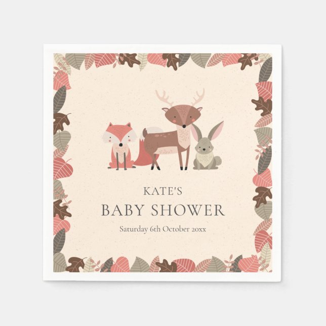 Cute Woodland Animals Baby Shower / Sprinkle Napkin (Front)