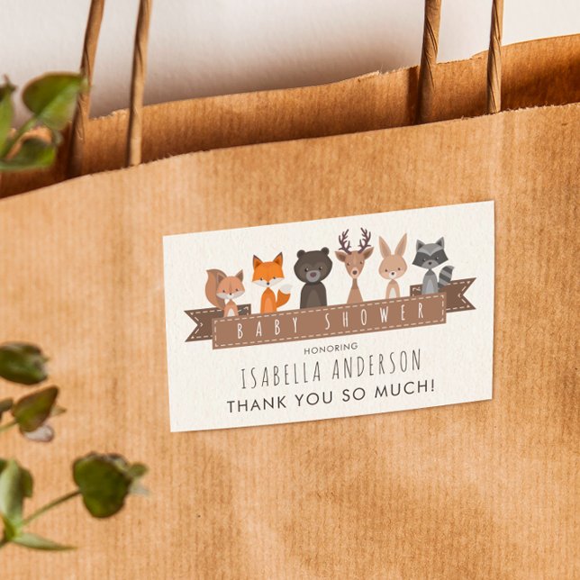 Cute Woodland Animals Baby Shower | Thank You Sticker (Rectangular Sticker Mock-up)