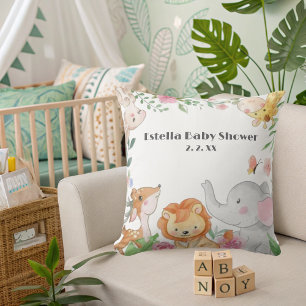 Cute Woodland Animals Baby Shower  Throw Pillow