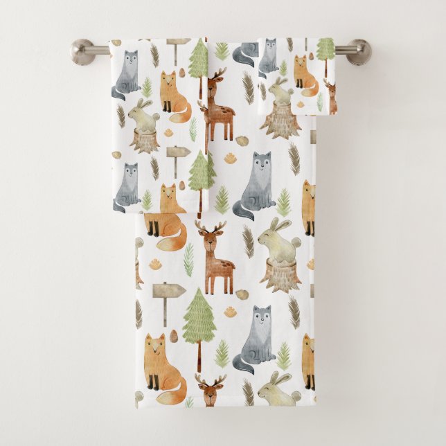 Cute Woodland Animals  Bath Towel Set (Insitu)