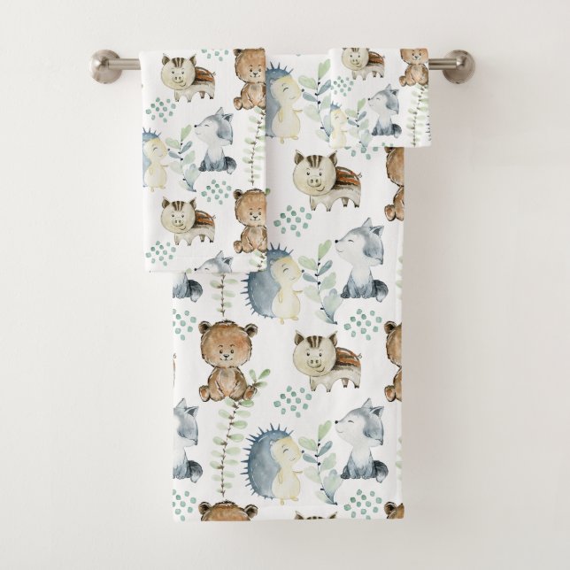 Cute Woodland Animals Bath Towel Set (Insitu)