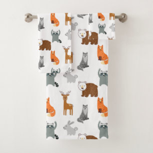 Cute Woodland Animals Bath Towel Set