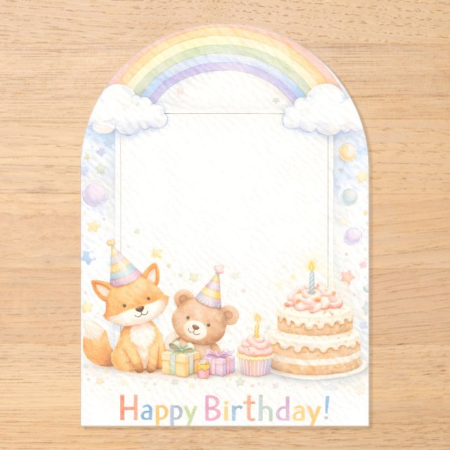 Cute Woodland Animals Birthday Acrylic Invitation (Front)