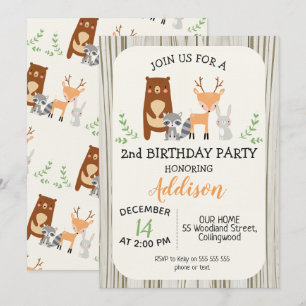 Cute Woodland Animals Birthday Invitation