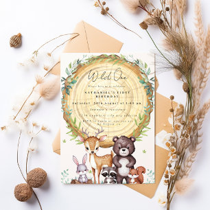 Cute woodland animals birthday invitation