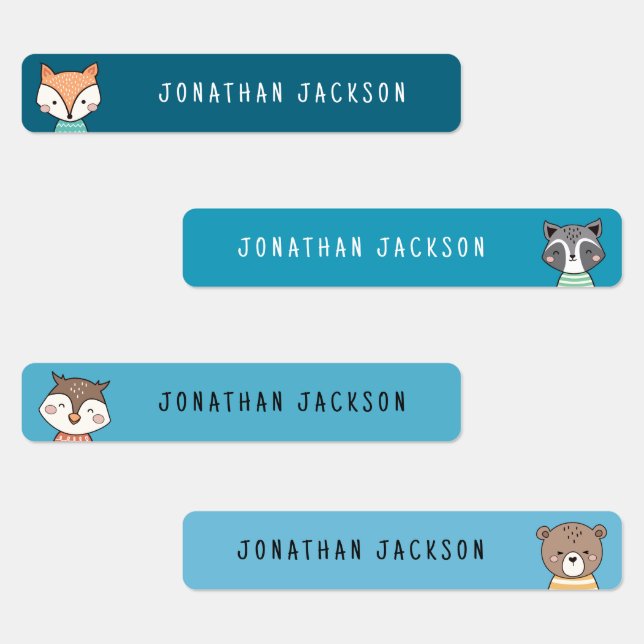 Cute woodland animals blue kids name (Group)