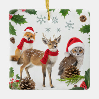 Cute Woodland Animals Ceramic Ornament