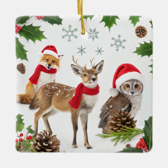 Cute Woodland Animals Ceramic Ornament (Front)