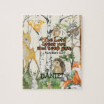 Cute Woodland Animals Christian Scripture Kid Gift Jigsaw Puzzle<br><div class="desc">Customizable name jigsaw puzzle with blessing from scripture "The Lord bless you and keep you" and cute watercolor woodland animals. Christian gift for a child for any occasion.</div>