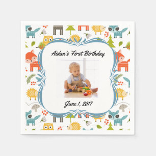 Cute Woodland Animals Custom Photo Party Napkins