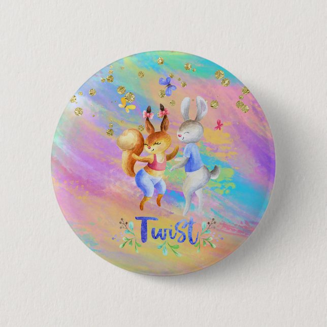 Cute Woodland Animals Dance Marathon Party 2 Inch Round Button (Front)