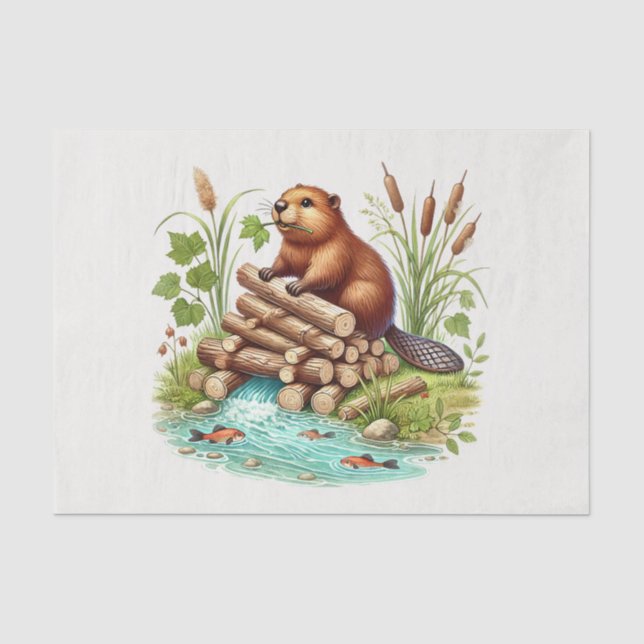 Cute woodland animals decoupage beaver tissue paper (Front)