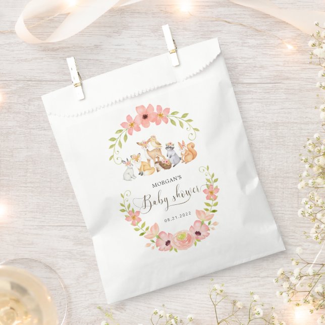 Cute Woodland Animals Floral Baby Shower Favour Bag (Clipped)