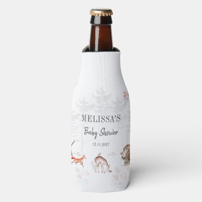 Cute Woodland Animals Forest Baby Shower Bottle Cooler (Bottle Front)