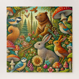 🌿 Cute Woodland Animals Forest Nature Kids Jigsaw Puzzle