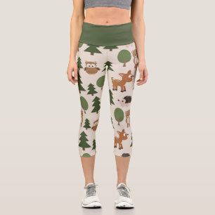 Cute woodland animals forest nature pattern capri leggings