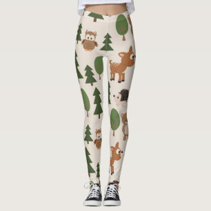 Cute woodland animals forest nature pattern leggings